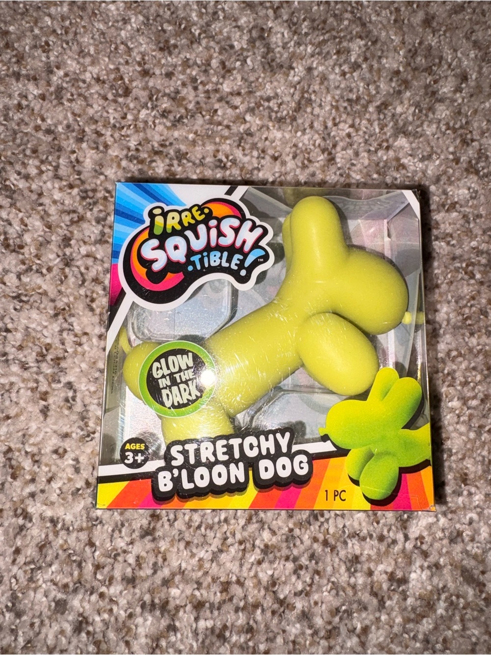 Green glow in the dark Irre-Squish-tible Stretchy B'loon Dog